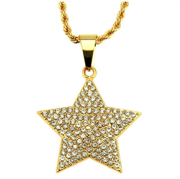 

new fashion fashion designer luxury jewelry necklace fashion exquisite mosaic pentagonal star pendant hip-hop simple pentagonal star sweater, Silver