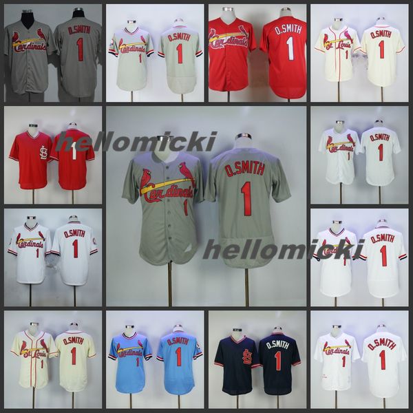 

mens ozzie smith jerseys st. louis 1 ozzie smith baseball stitched jersey smith 1 white cream red blue embroider baseball jersey, Blue;black