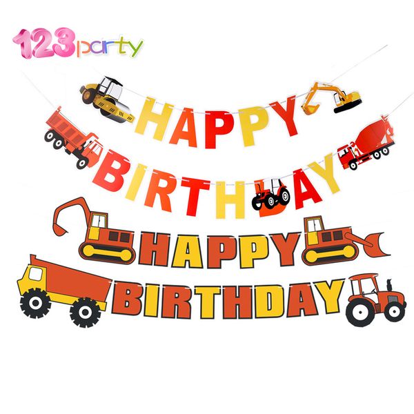 123 Party 4m Construction Car Happy Birthday Banner Pull Flag