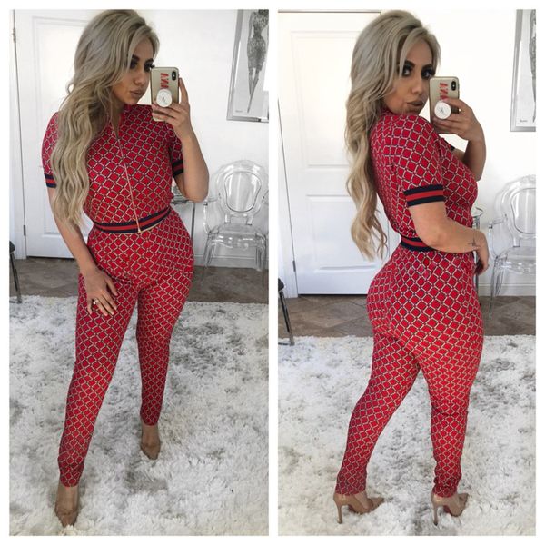 

Spring Female 2pcs Pants Plaid Sports Set With Zipper Women Jumpsuit Casual Apparel