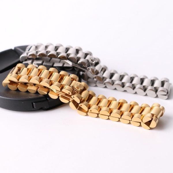 

selling men solid steel belt exquisite stainless steel crown watch chain charm bracelet ginger snap jewelry