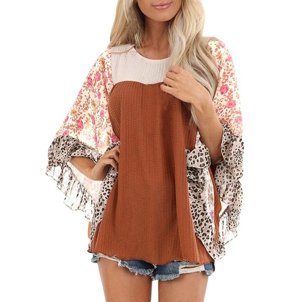 

jaycosin floral long sleeves women blouses and shirts plus size fashion stitching casual womens long sleeve and blouses, White