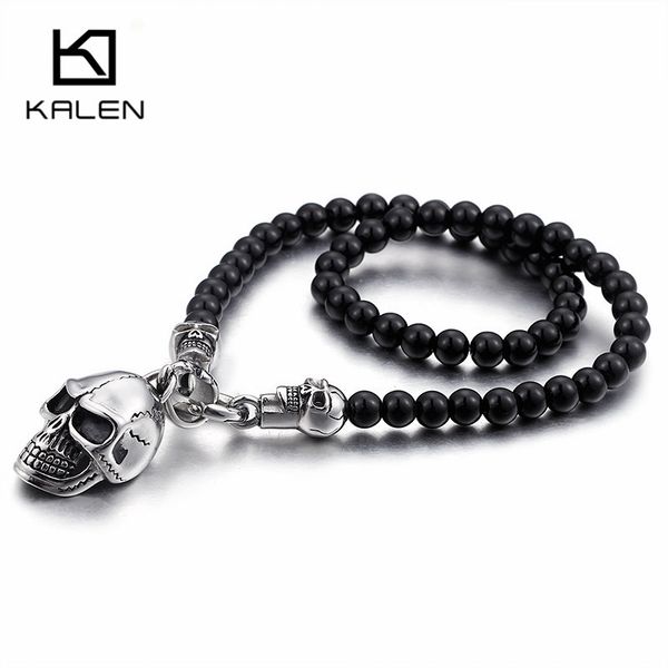 

kalen african glass beads 47cm 50cm 60cm 75cm chain necklaces men punk stainless steel skull pendant statement choker jewelry, Silver