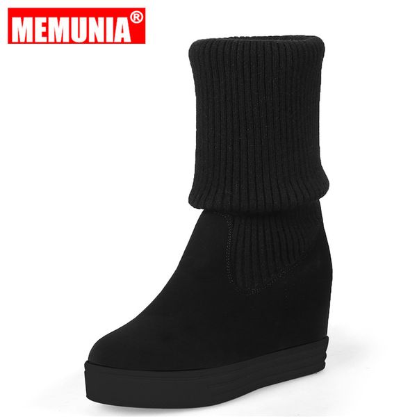 

memunia three ways to wear women's socks boots wedges high heels solid color over the knee round toe black casual female boots