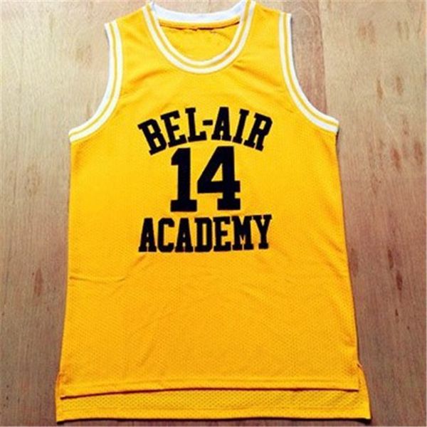 

свежий принц bel-air # 14 will smith academy movie version # 25 carlton банка черного зеленый желтого баскетбол джерси вышитые прошитый, Black;white