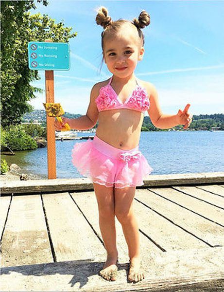 

children's swimsuit 2019 new style swimwear folral bikini princess beach dress girls beachwear bathing suit kids bikinis set, White;black