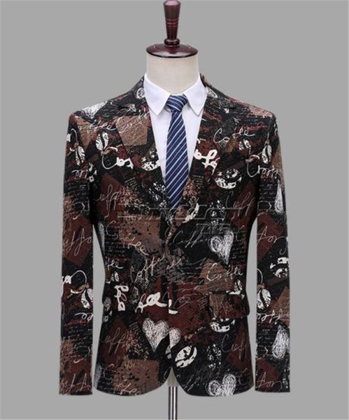 

Mens Designer Blazers V Neck Single Breasted Club Printed Mens Stage Costume Male Apparel