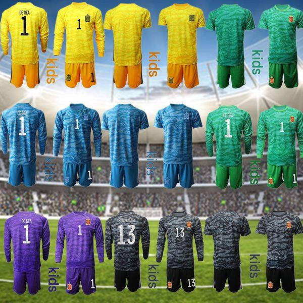 

youth david de gea jersey set goalkeeper kids spain goalie long sleeve soccer 1 iker casillas 23 pepe reina 13 arrizabalaga football shirt, Black