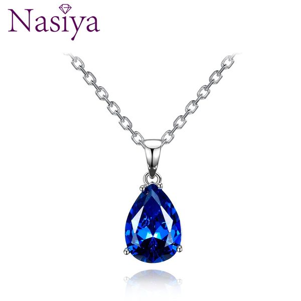 

nasiya women's sterling silver 925 necklaces pendants aquamarine blue sapphire water drop gemstone party wedding jewelry gift