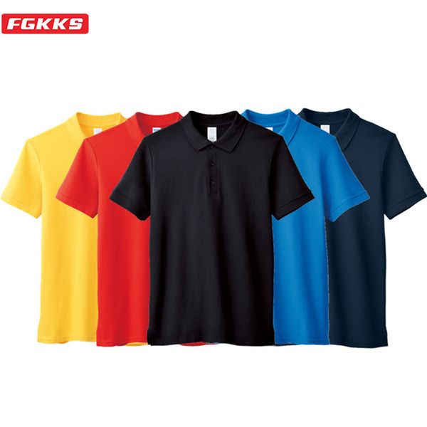 

fgkks brand men shirts new fashion cotton solid color short sleeve quality simple turndown collar men's shirt, White;black