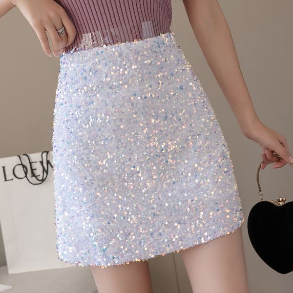 

women's skirts shiny small skirt female gold sequins skirt a- line skirts moda mujer 2020 new spring package hip 910a, Black