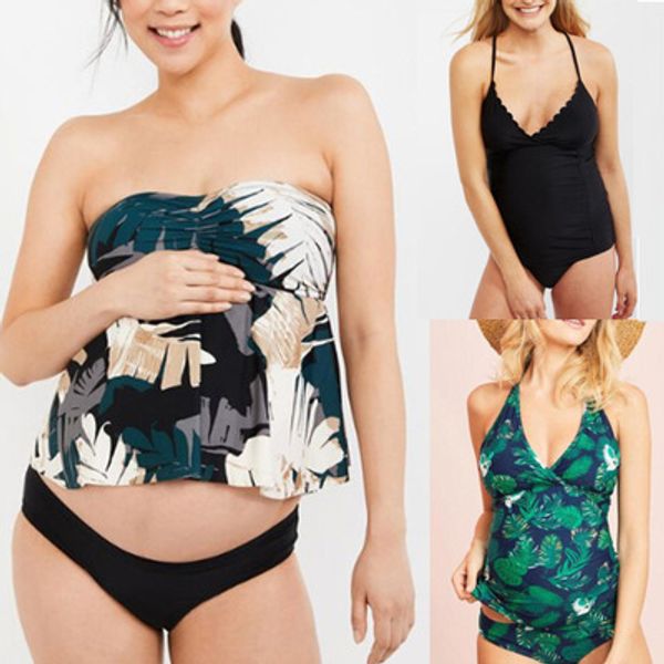 

new maternity wear large size color floral print bikini swimsuit explosion split high elastic maternity wear swim, White