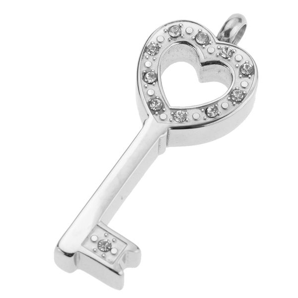 

you hold the key to my heart rhinestone memorial ash urn keepsake pendant, Silver