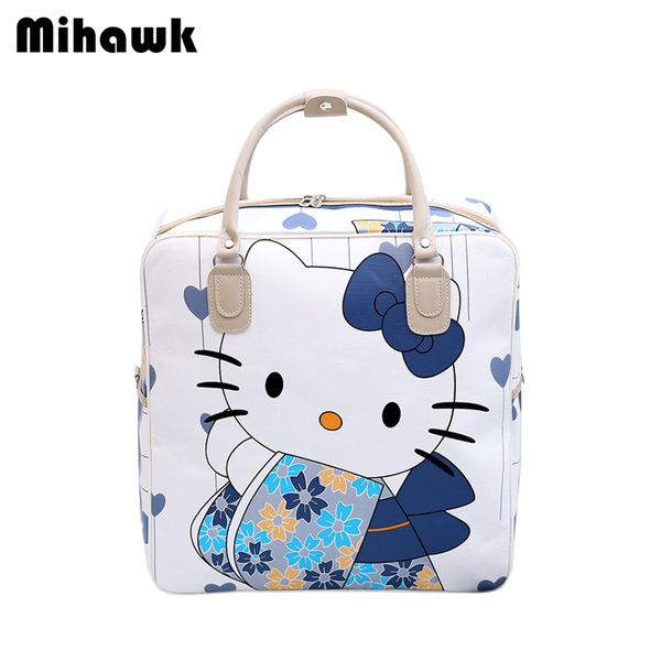 

mihawk pu leather hello kitty cat travel bags women's cute luggage pouch shoulder girls clothing lovely duffel tote accessories
