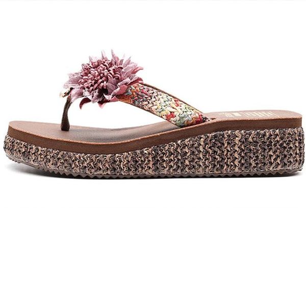 

summer platform flip flops flowers rhinestone slipper luxury slides women flip flop shoes woman fashion slippers shoes with middle heels, Black