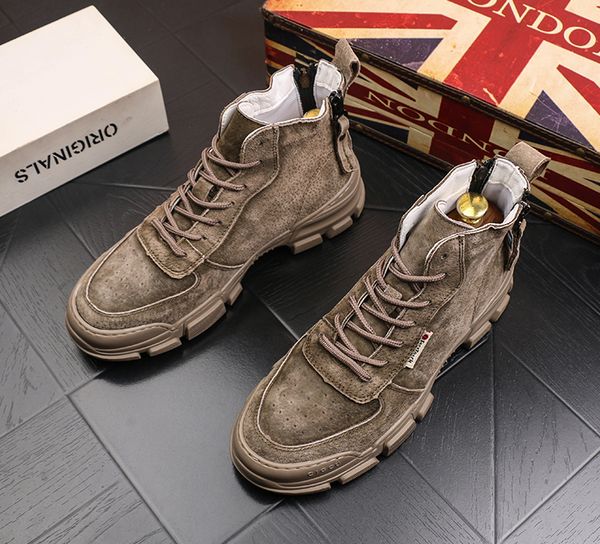 

2020 new arrival men retro fashion casual ankle boots autumn winter high zipper retro sneakers male youth trending shoes, Black