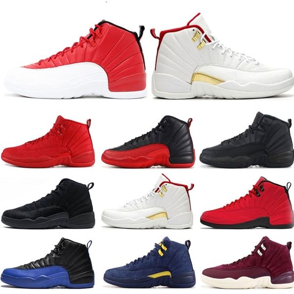

new basketball shoes 12s fiba game royal gym red wntr french blue michigan flu game nylon mens sports sneakers trainers athletics size 7-13, Black
