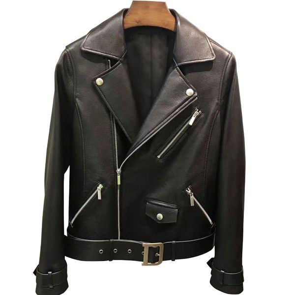 

2019 lady genuine leather jacket belt women spring new arrived real sheepskin jacket, Black