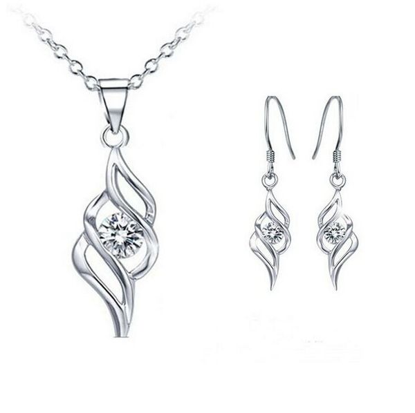 

swiss diamond crystal necklace & earrings set angel wings jewelry set classic swarovski elements wedding dinner party jewelry k5504, Silver