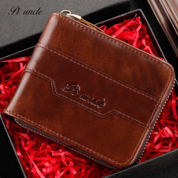 

pi uncle genuine leather men wallets male short purse real leather coin purse card holder zipper clamp wallet, Red;black