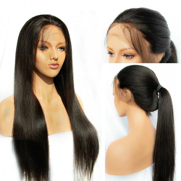 

150 density 360 lace frontal human hair wigs for women straight lace front wigs brazilian remy hair, Black