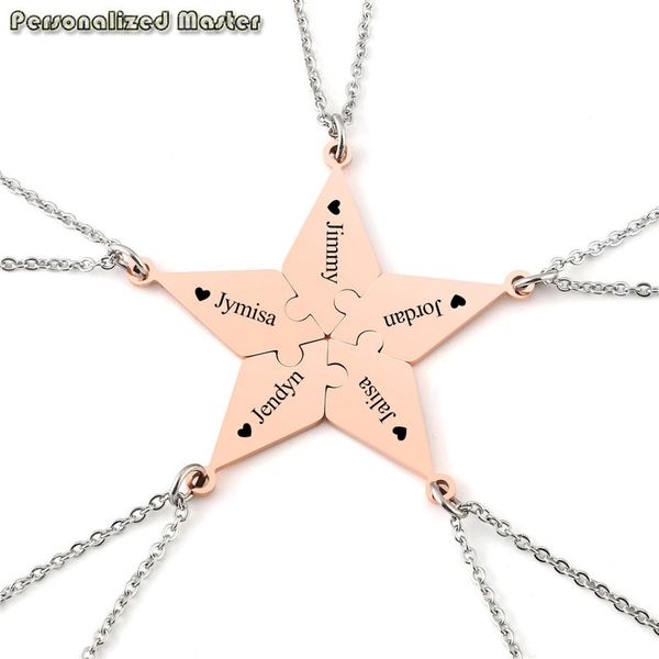

personalized master customized rose gold 5/6 pieces friendship puzzle piece pendant necklace for friends bff necklace, Silver