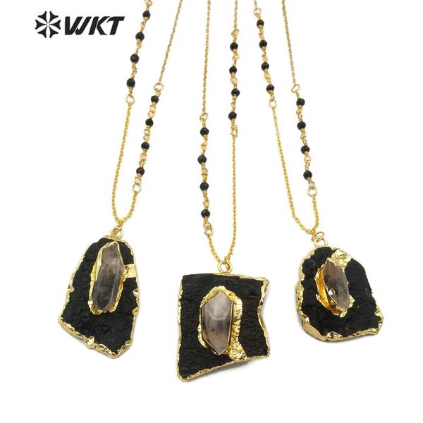 

wt-n1166 wkt gold bezel natural black tourmaline with crystal decoration pendant fashion necklace jewelry 18 inch+2 inch extend, Silver