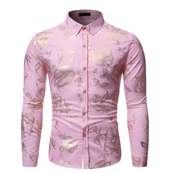 

autumn shirt men 2019 new style fashion stamped turn down collar printed long-sleeved mens collar shirt blouse herenmode, White;black