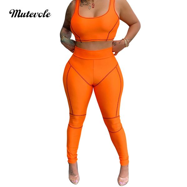 

mutevole summer skinny two piece fitness set women casual 2 piece tracksuit sets sleeveless crop 2pcs outfit pant set, White