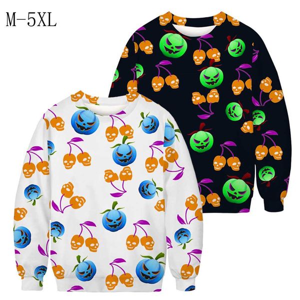 

men's fashion winter 3d printed long-sleeved ugly sweatshirt halloween pumpkin elastic cuff hem o-neck loose pullover, Black