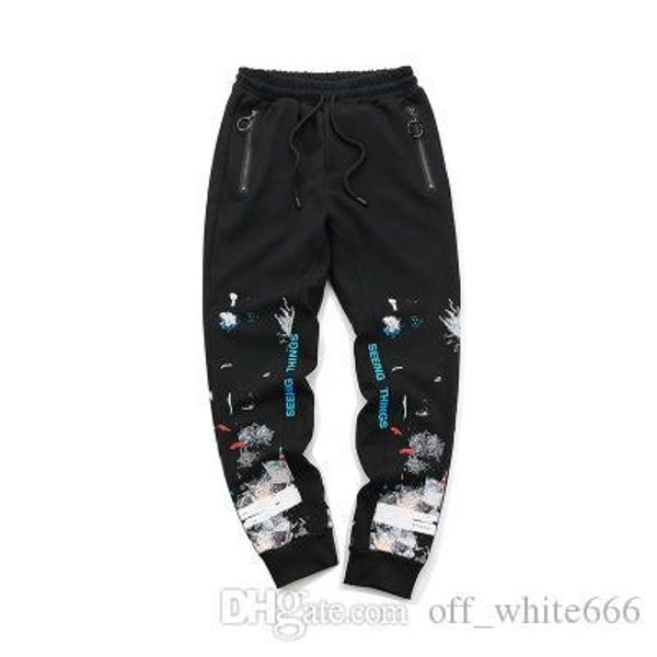 

mens feet pants ow tide brand starry fireworks pants autumn loose trousers couple fashion casual pants, Black