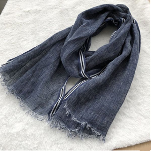 

leisure business men's linen scarf 2020 new style spring and summer solid color clause versatile breathable shawl, Black;white