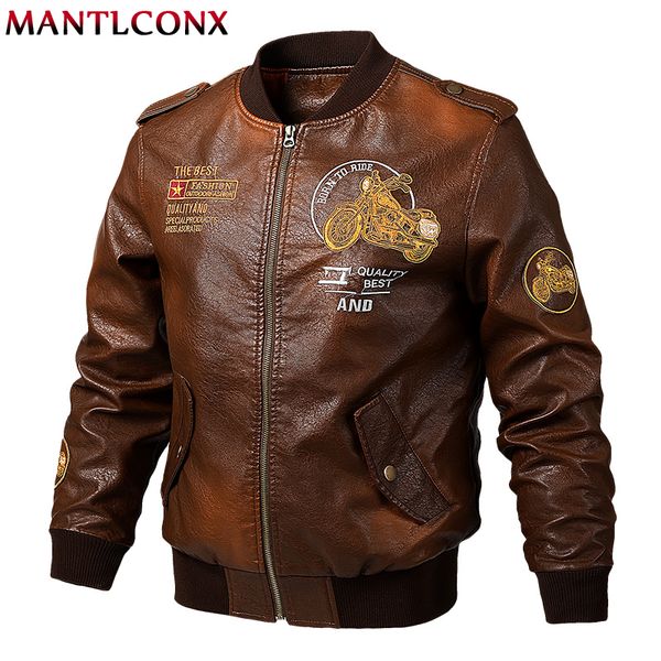 

mantlconx autumn new brand motorcycle leather jacket men bomber pu leather jackets jaqueta de couro masculina mens coats, Black
