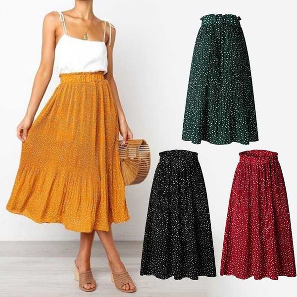 

skirts woman vintage lady solid multicolor casual high waist printed dot skirt with fashion elegant robe femme feminina, Black