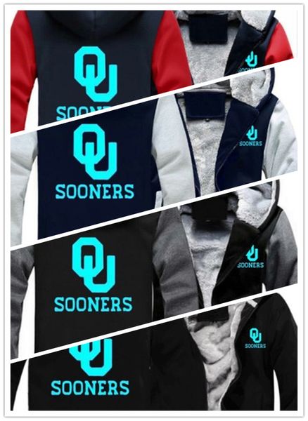 

winter hoody oklahoma sooners ou football luminous men women warm hoodies autumn clothes sweatshirts zipper jacket fleece hoodie streetwear, Blue;black