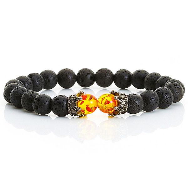 

charms natural bracelet for men women luxury antique crown black matte lava stone beaded bracelets fashion jewelry