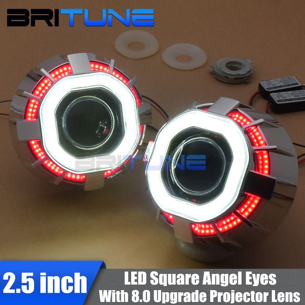 

bi-xenon projector headlight lenses 8.0 h1 hid square led angel eyes drl double cob halos for h7 h4 auto cars accessories tuning