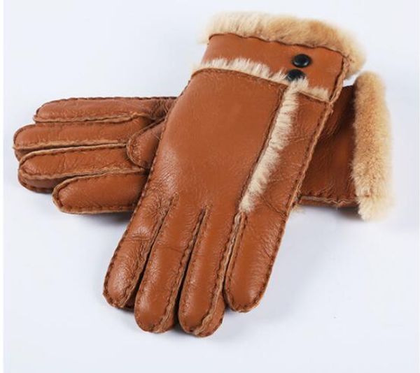 

2019 winter women' gloves sheepskin fur warm gloves ladies full finger genuine leather mittens ski water proof, Blue;gray