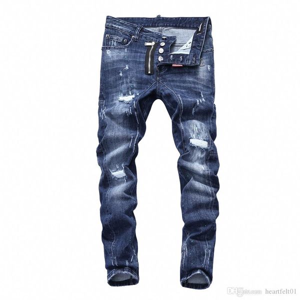 

brand jeans mens luxury designer jeans baggy biker high waisted ripped rock revival black skinny men jean jeckets long pants trousers 089, Blue