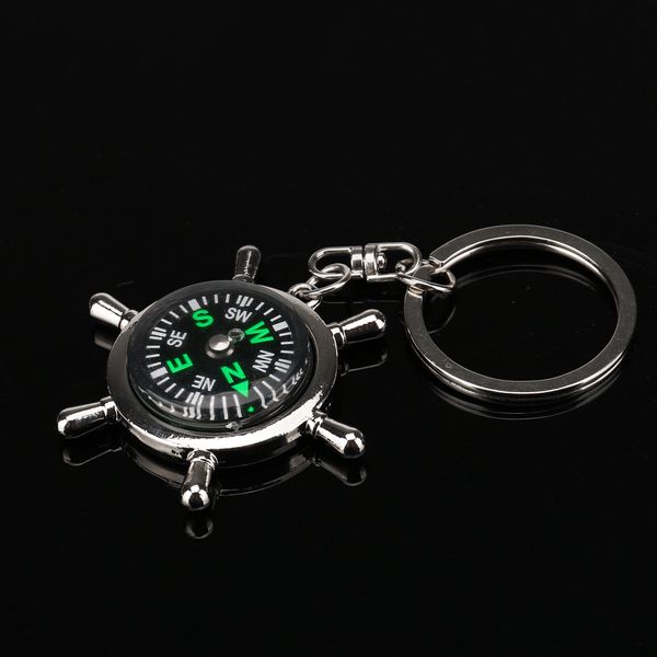 

new creatively designportable alloy silver nautical compass helm keychain keyring chain gift hiking navigation accessories 1016