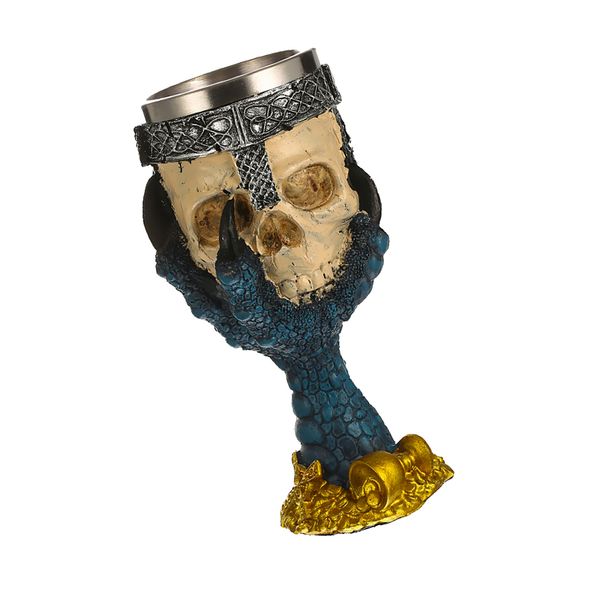 

3d skull head stainless goblet claw wine beer decorative cup pub craft -blue