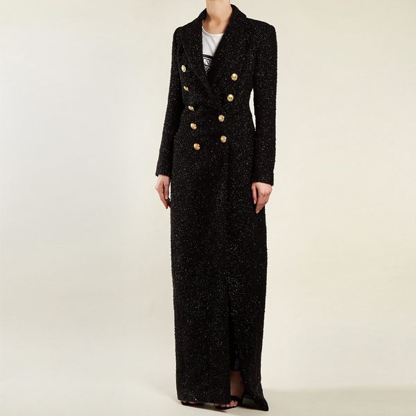 

seamyla 2018 new fashion women sequined coat long sleeve black runway trench winter gold buttons celebrity party coats, Tan;black