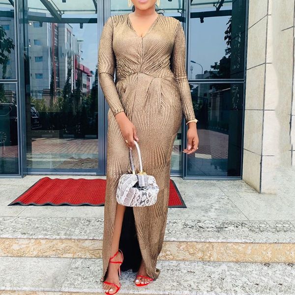

women party dress african 2019 dinner night brown v-neck split floor-length maxi long dresses plus size elegant robe 5xl, Black;pink