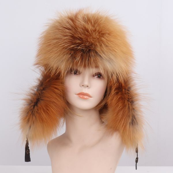 

women real fox fur hat 2018 winter warm rabbit fur tap genuine natural fur with leather bomber solid hats beanies, Blue;gray