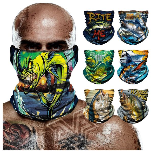 

3d fishing seamless bandana wicked fish headband piranha neck tube buffs bass trout fishing face mask outdoors swansboro scarfs, Black