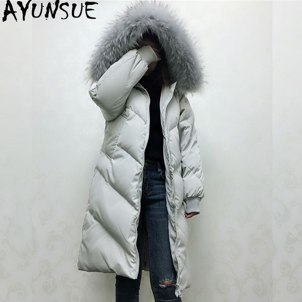 

ayunsue down jacket winter coat women clothes 2019 women raccoon fur collar long coats korean loose parka chaqueta mujer my1490, Black