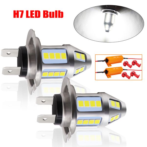 

2pcs h7 led car fog lamp 150w with decoder high power 3030 chip waterproof white auto front headlamp fog driving lights 12v 24v
