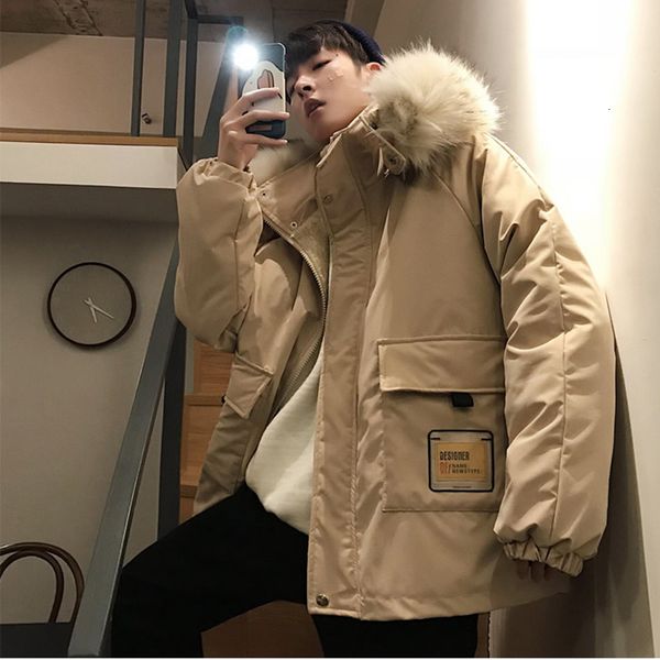 

zollrfea men 2019 mens fashions streetwear jacket winter bomber jacket windbreaker hip hop coat hooded big fur collar parkas, Black