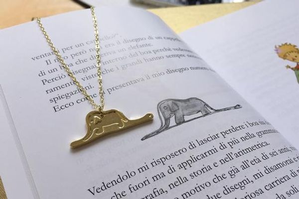 

1 baby elephant in snake little prince fairy tale pendant necklace story cartoon image cute animal lucky woman mother men's family gift, Silver
