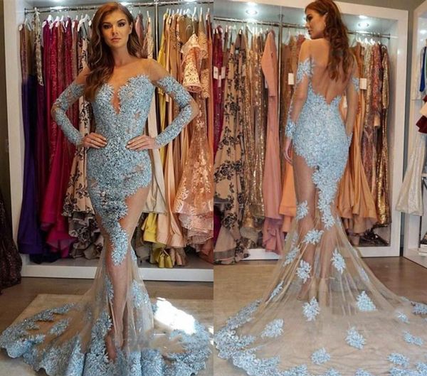 

elegant see through backless evening dresses saudi arabia dubai long sleeves holiday wear formal party prom gowns plus size, Black;red